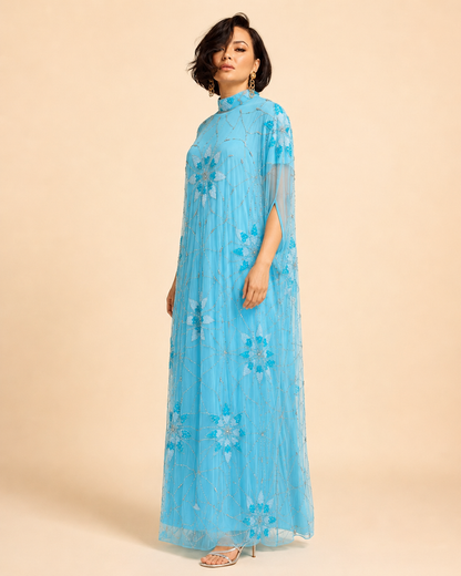 Sama Turquoise Crystal Cashmere Kaftan