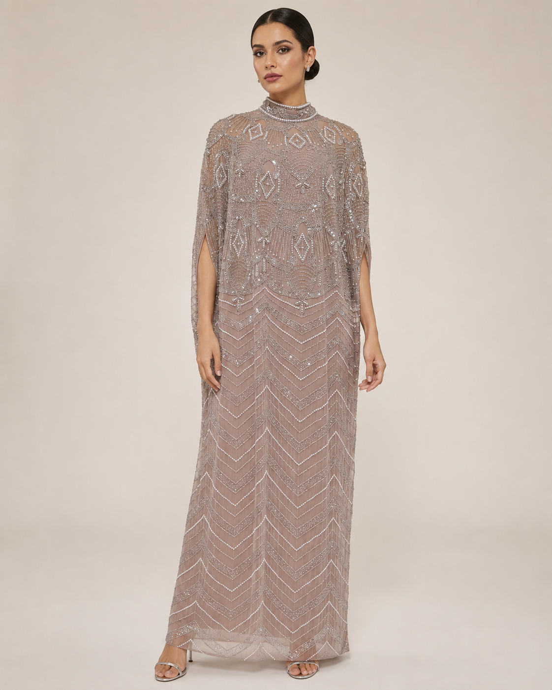 Rimal Champagne Pearl with beeds Cashmere Kaftan