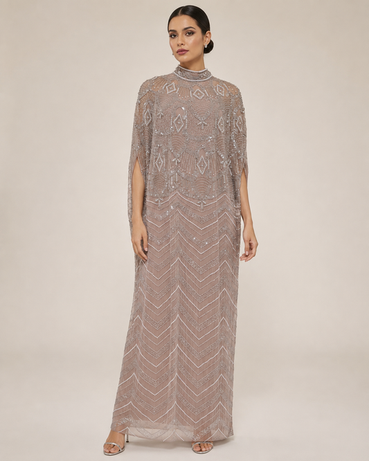 Rimal Champagne Pearl with beeds Cashmere Kaftan