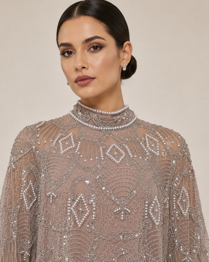 Rimal Champagne Pearl with beeds Cashmere Kaftan