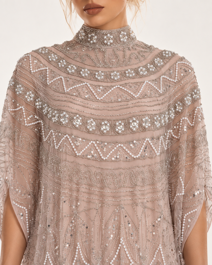 Layali Blush Pearl-Beaded Cashmere Kaftan