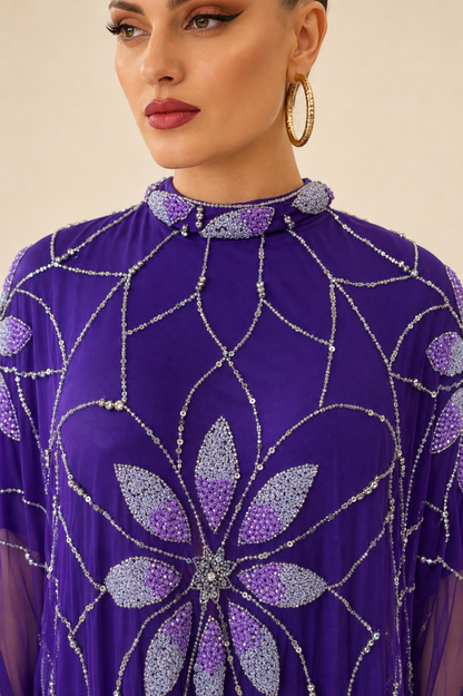 Malika Violet Beaded Cashmere Kaftan