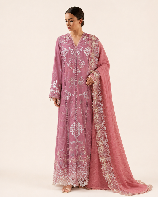 Nayla Dusty Rose Cotton Embroidered Jalabiya
