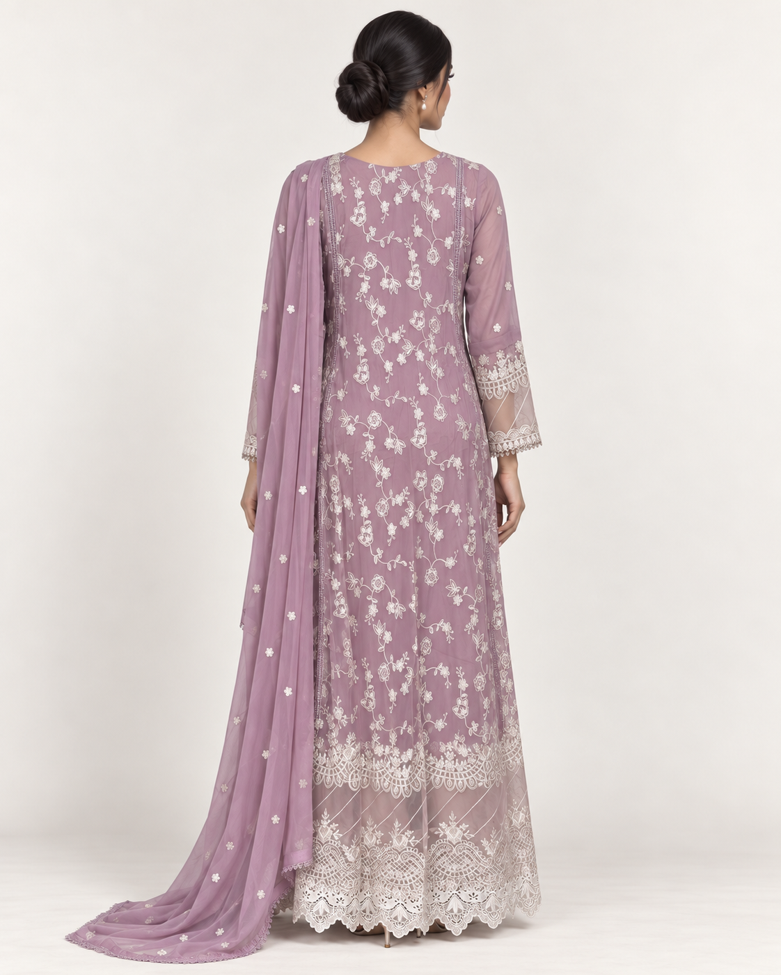 Mauve Embroidered Chiffon Fustan