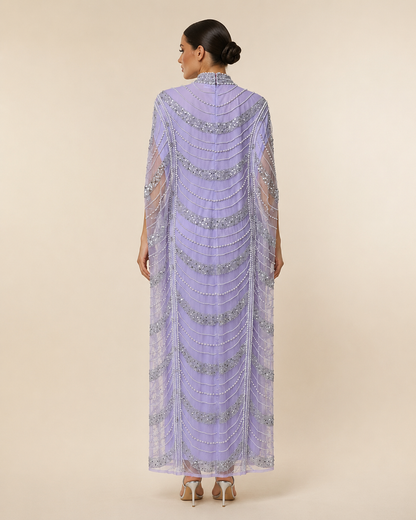 Lujain Lavender Heavy Pearl Cashmere Kaftan