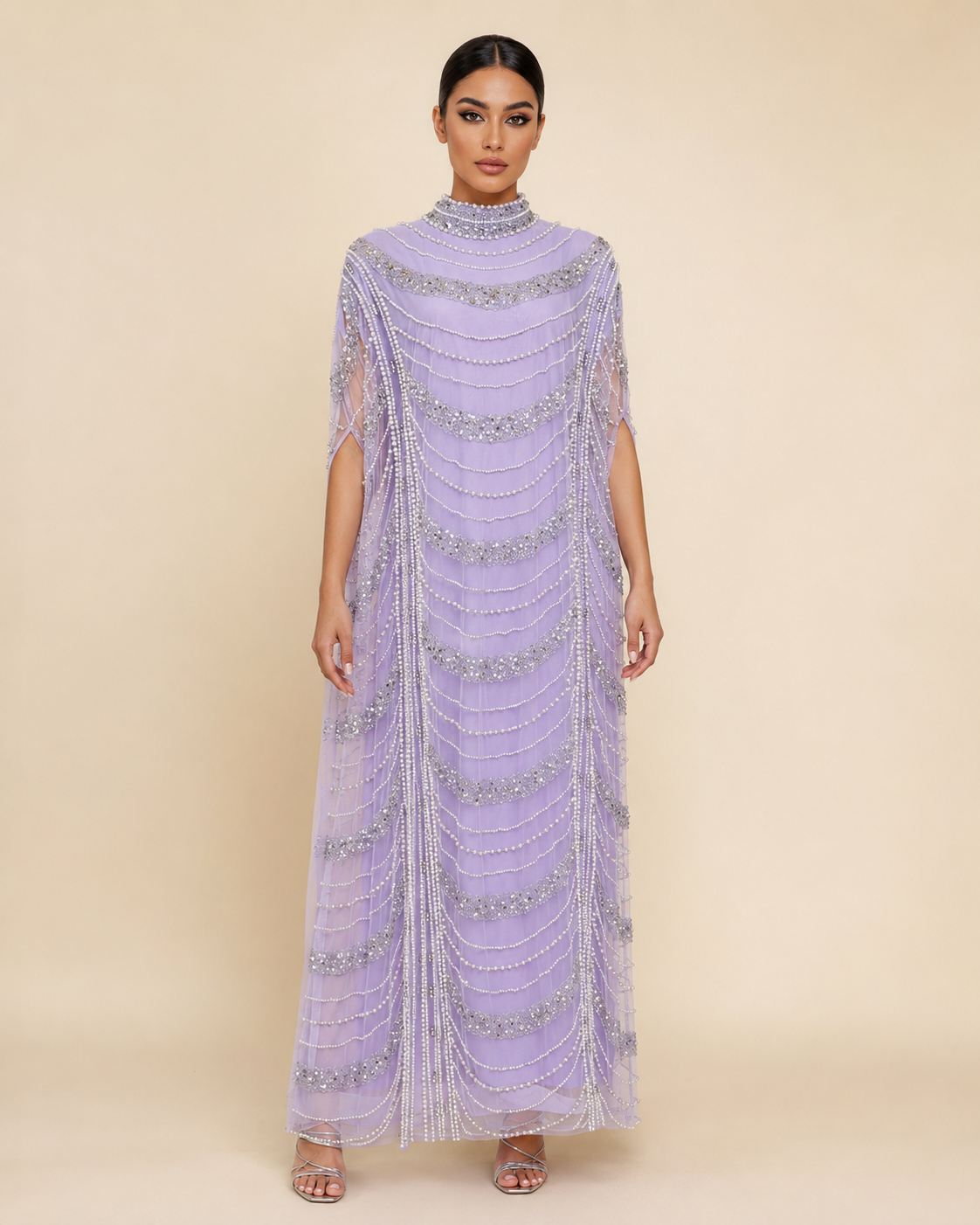 Lujain Lavender Heavy Pearl Cashmere Kaftan
