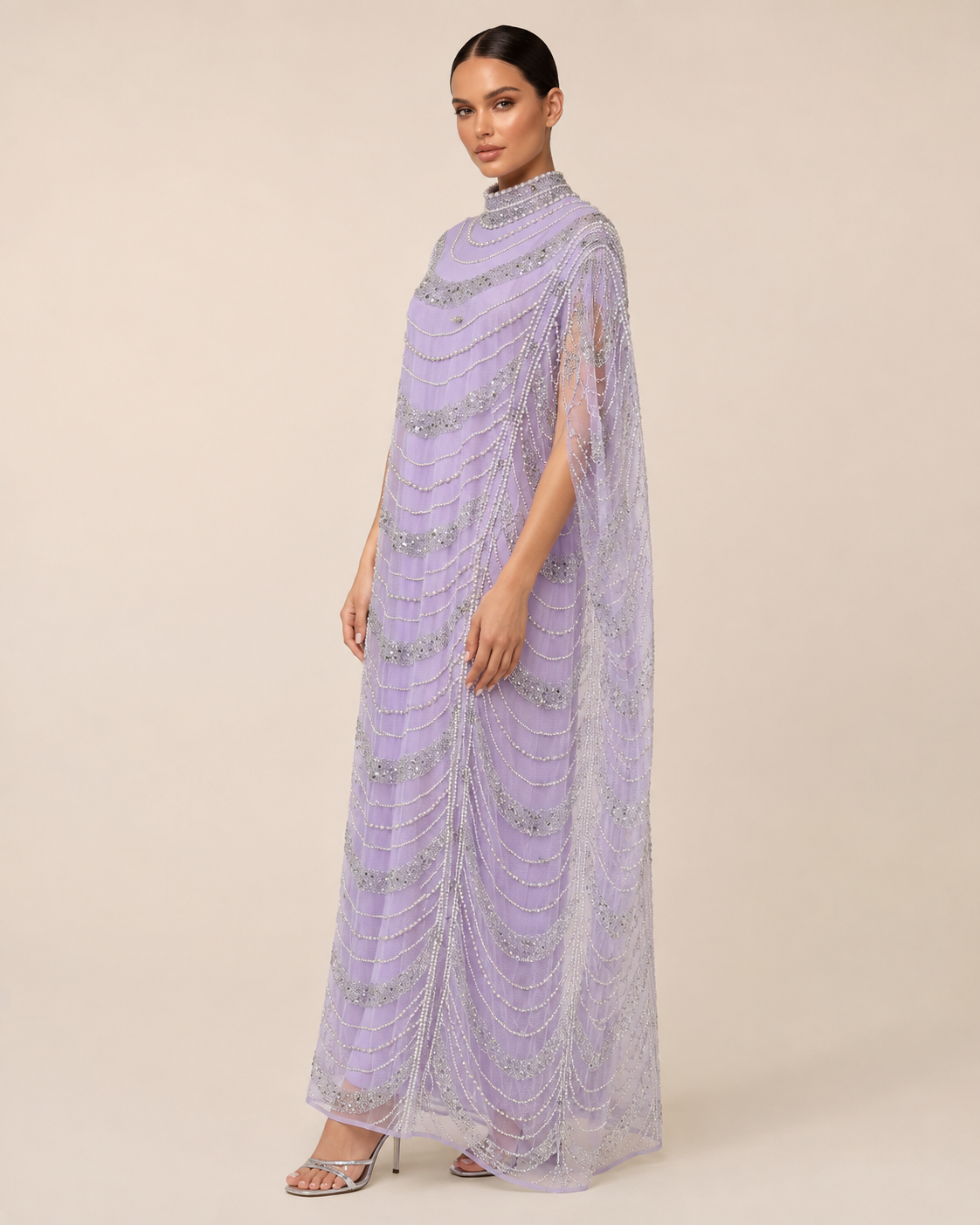 Lujain Lavender Heavy Pearl Cashmere Kaftan