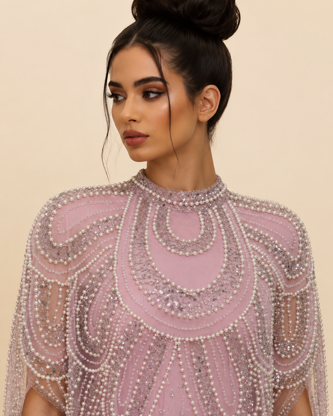 Durrah Blush Pearl Heavy Cashmere Kaftan