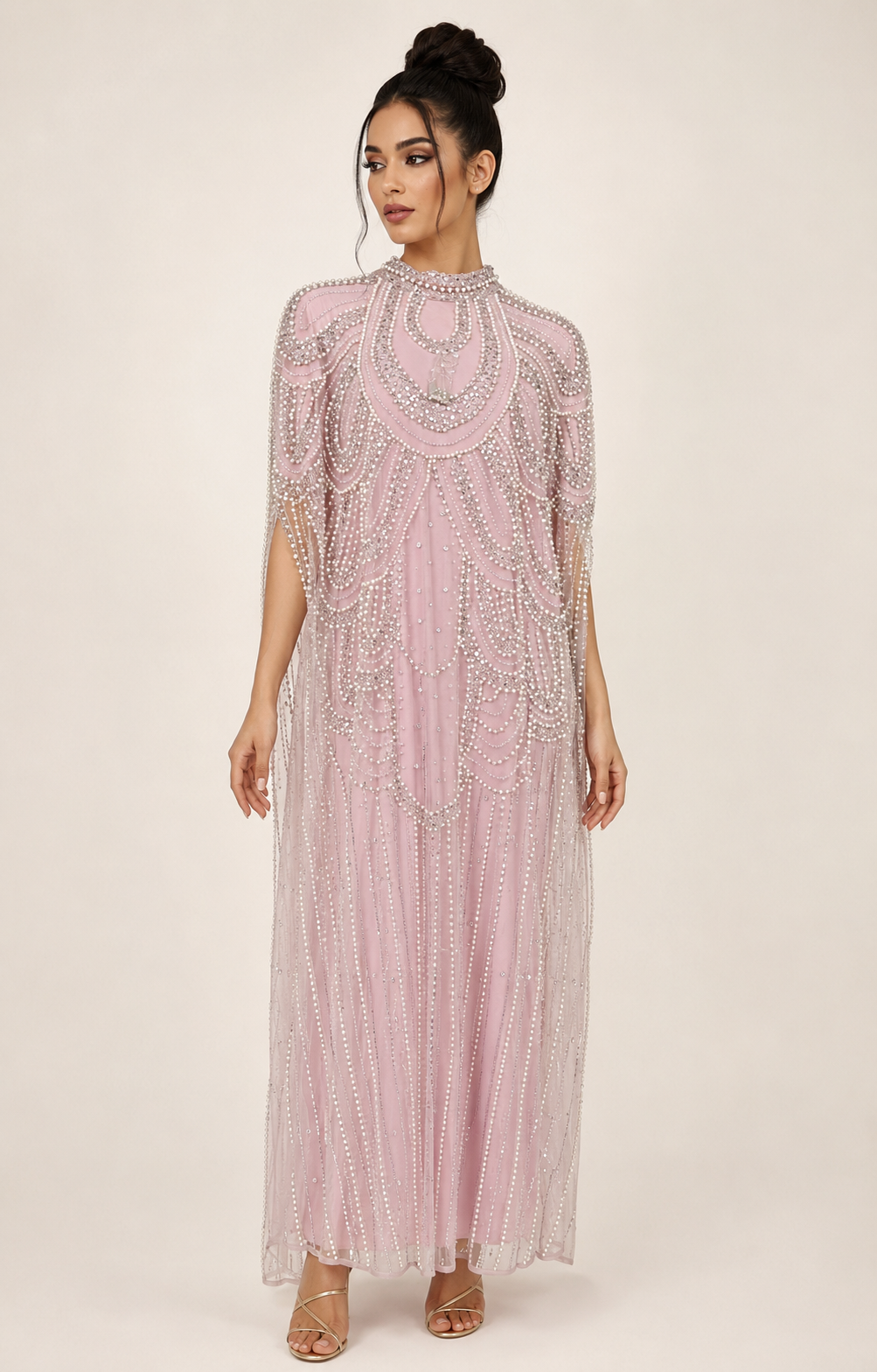 Durrah Blush Pearl Heavy Cashmere Kaftan
