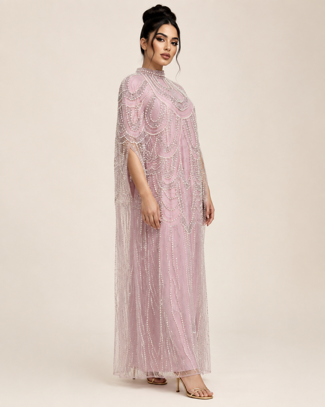 Durrah Blush Pearl Heavy Cashmere Kaftan