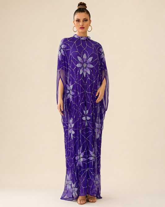 Malika Violet Beaded Cashmere Kaftan
