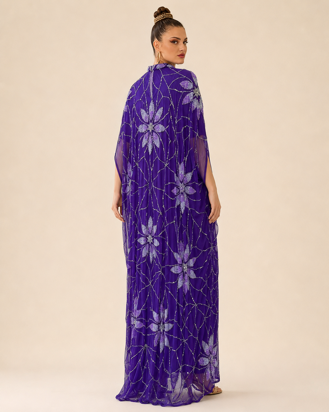 Malika Violet Beaded Cashmere Kaftan
