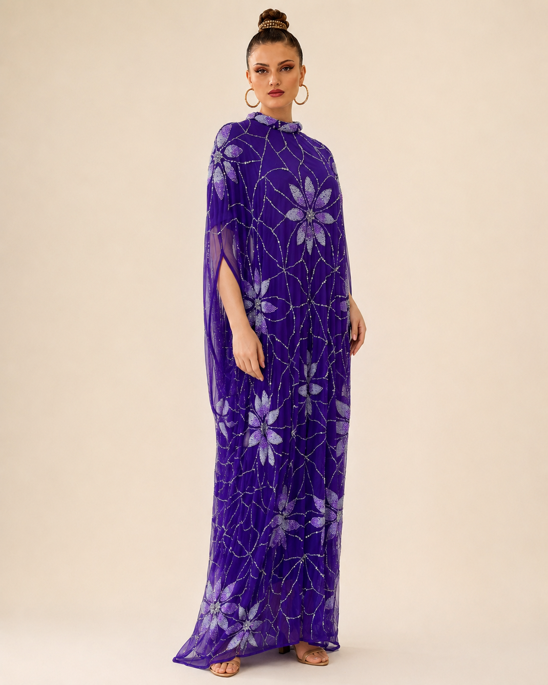 Malika Violet Beaded Cashmere Kaftan