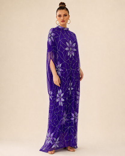 Malika Violet Beaded Cashmere Kaftan