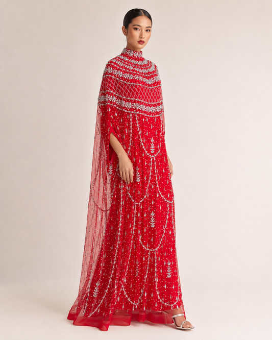 Yaqut Crimson Crystal Heavy Cashmere Kaftan